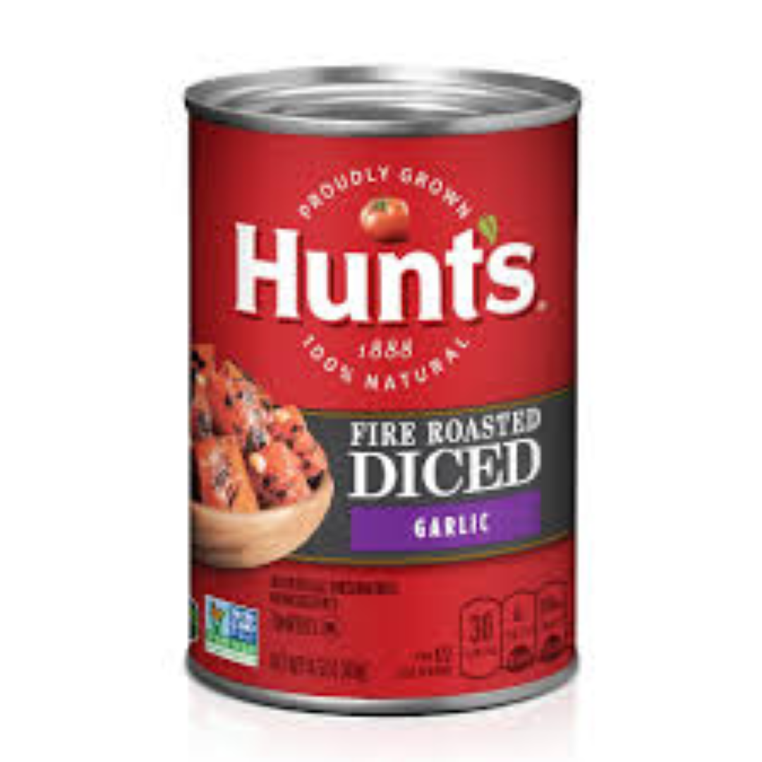HUNTS TOMATOES DICED ROASTED GARLIC 411G